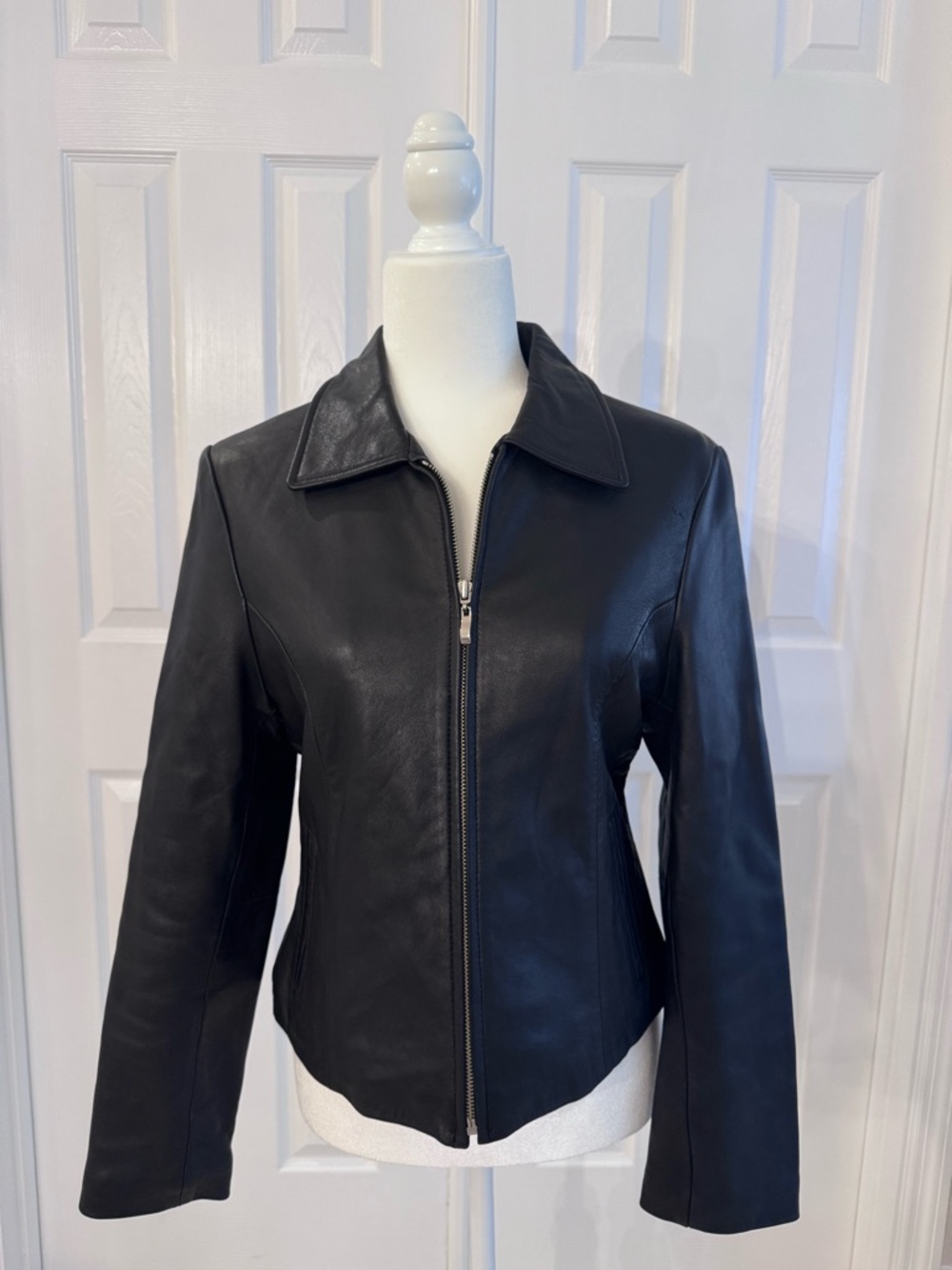 Classic Black Leather Zip Jacket